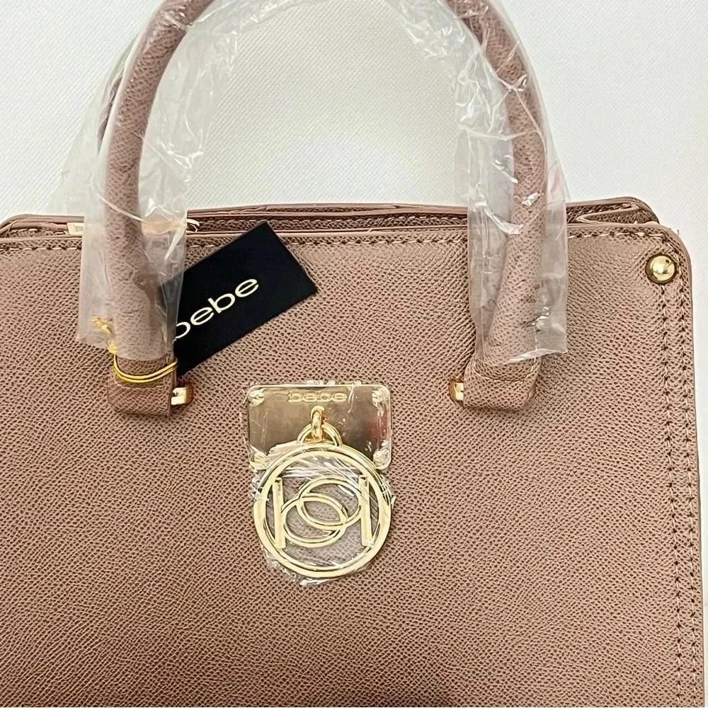BEBE Kate Satchel Shopper Bag Removable Strap Taupe - Picture 8 of 10